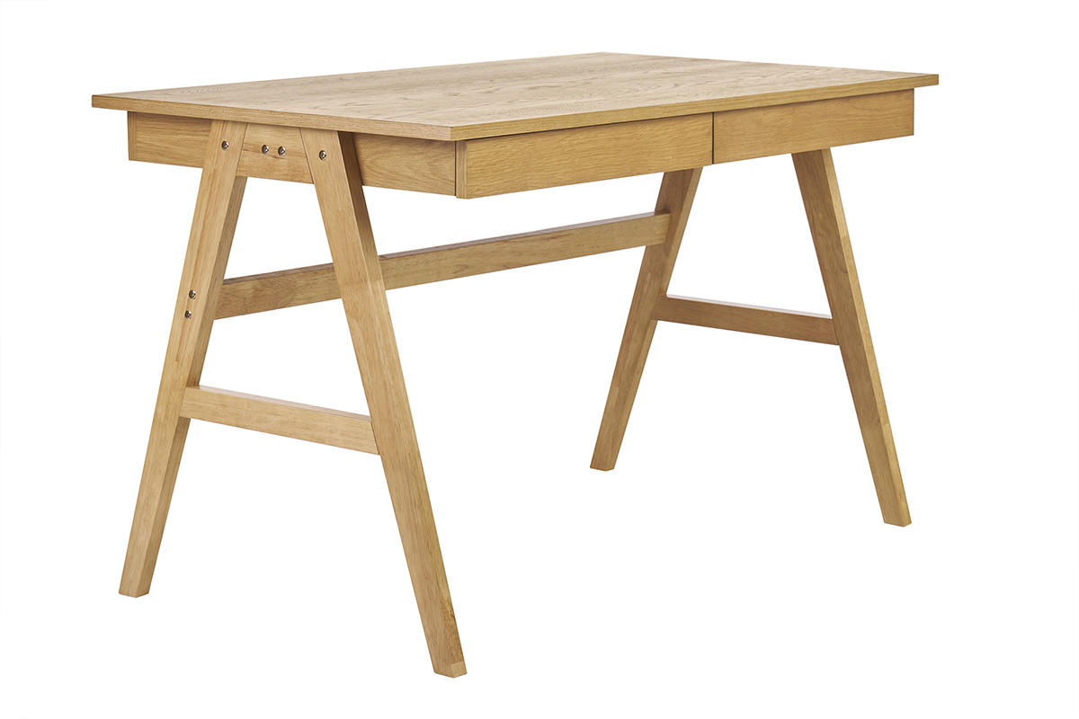 Bureau design avec rangements 2 tiroirs bois clair hva L120 cm BROOK