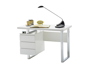 Bureau design avec rangements blanc laqu&eacute; brillant L115 cm KANY