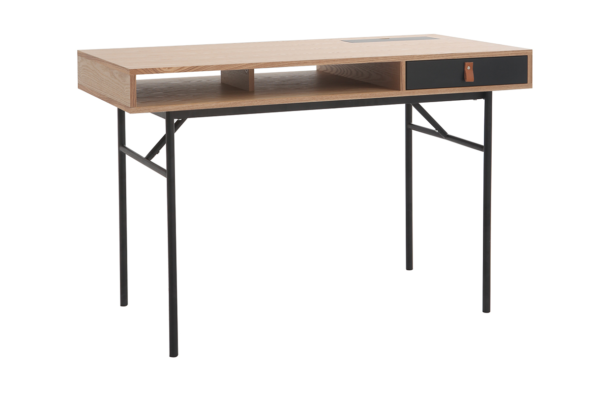 Bureau design avec rangements bois ch�ne et noir OFICI