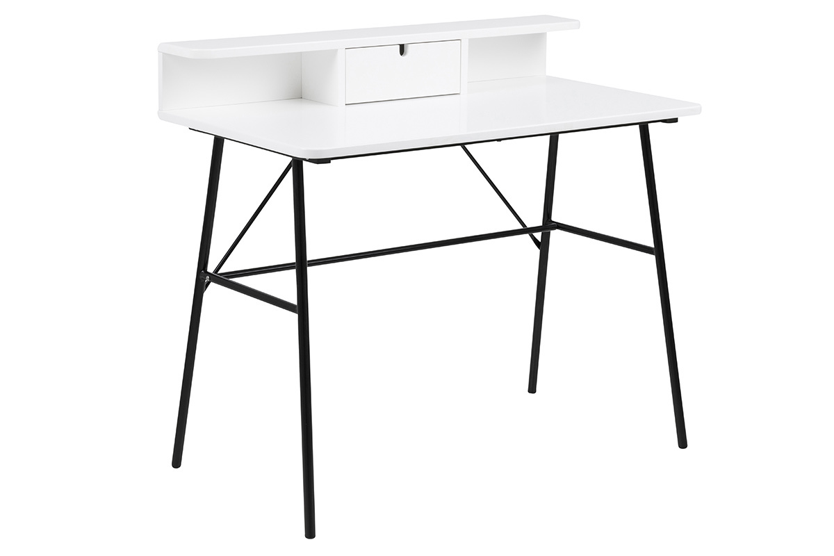 Bureau design blanc et m�tal noir NEVA