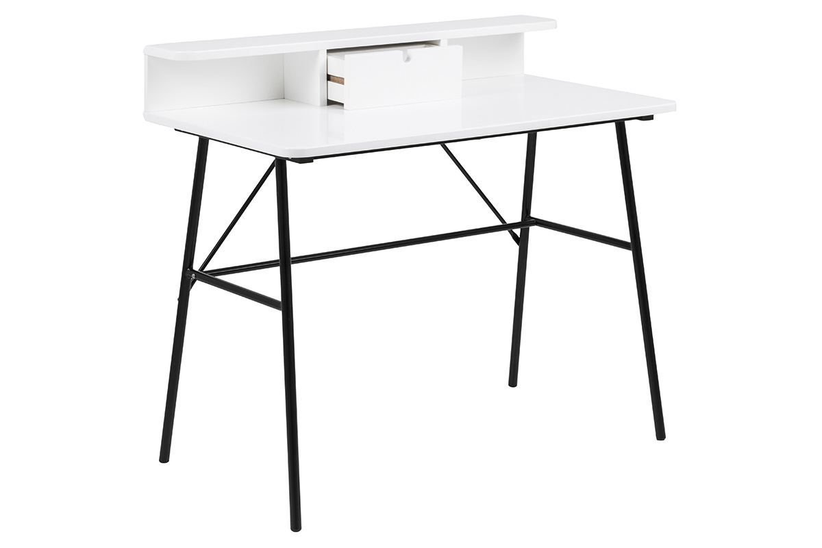 Bureau design blanc et m�tal noir NEVA