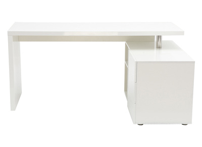 Bureau design blanc laqu&eacute; brillant rangements &agrave; droite MAXI