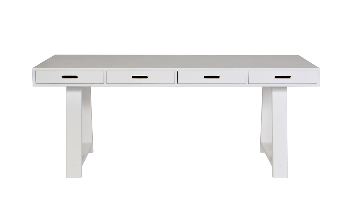 Bureau design en bois blanc cass 4 tiroirs rversibles L178 ARCOS