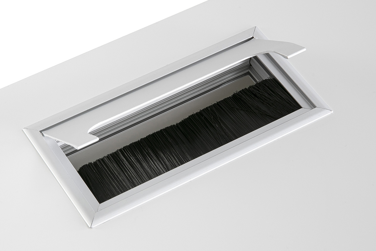 Bureau design laqu� blanc pieds m�tal 140 cm MANA