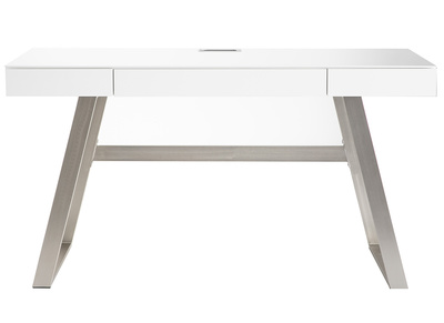 Bureau design laqu&eacute; blanc pieds m&eacute;tal 140 cm MANA