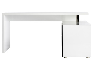 Bureau design laqu&eacute; brillant blanc et noir avec rangements &agrave; droite MAXI