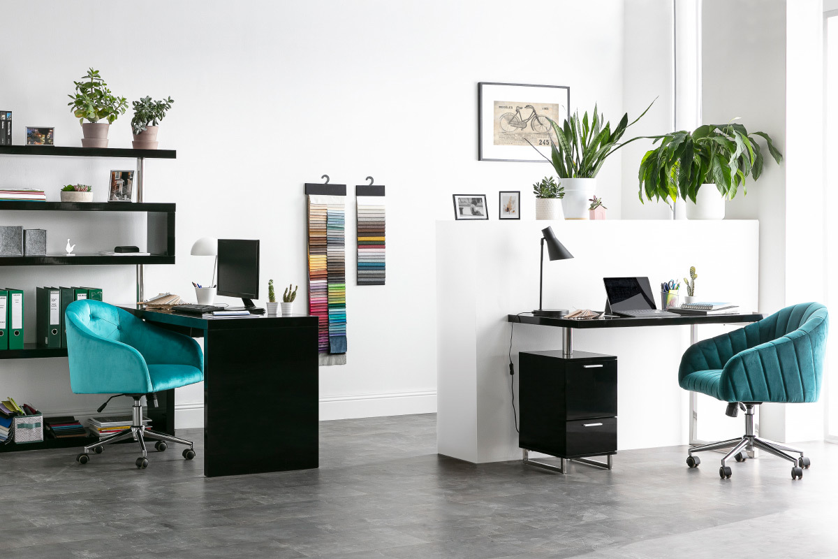 Bureau design laqu brillant noir 2 tiroirs LEXI
