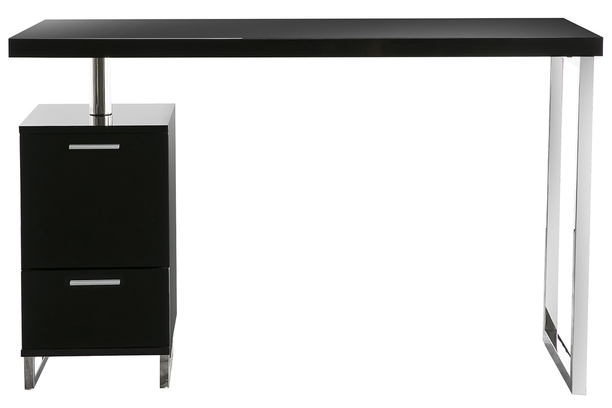 Bureau design laqu brillant noir 2 tiroirs LEXI