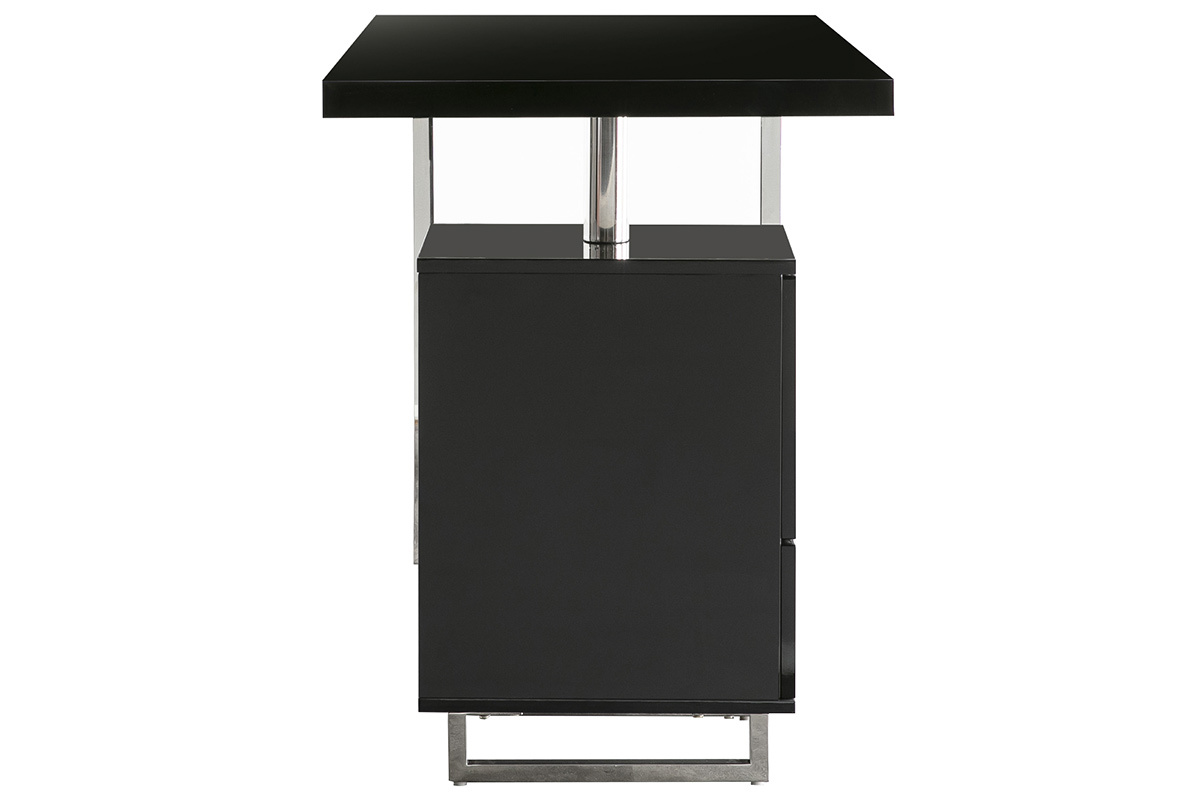 Bureau design laqu brillant noir 2 tiroirs LEXI