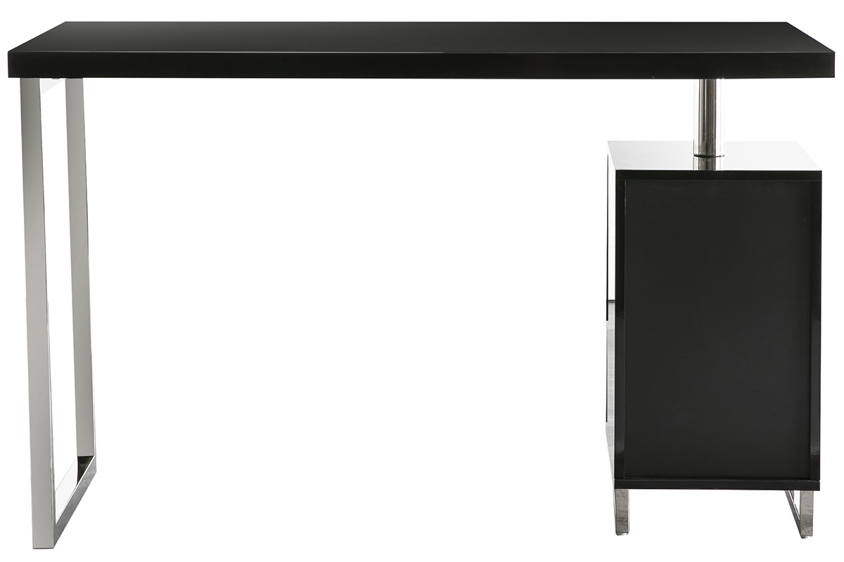 Bureau design laqu brillant noir 2 tiroirs LEXI
