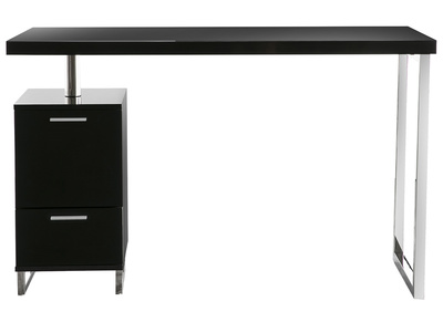 Bureau design laqu&eacute; brillant noir 2 tiroirs LEXI