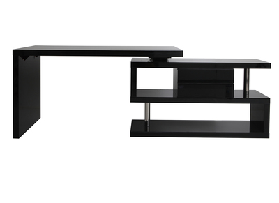 Bureau design modulable avec rangement 2 tiroirs amovible noir laqu&eacute; MAX