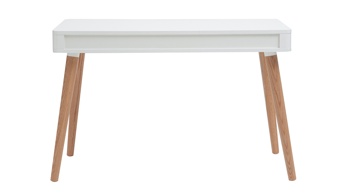 Bureau design scandinave blanc et boisavec tiroir L115 cm TOTEM