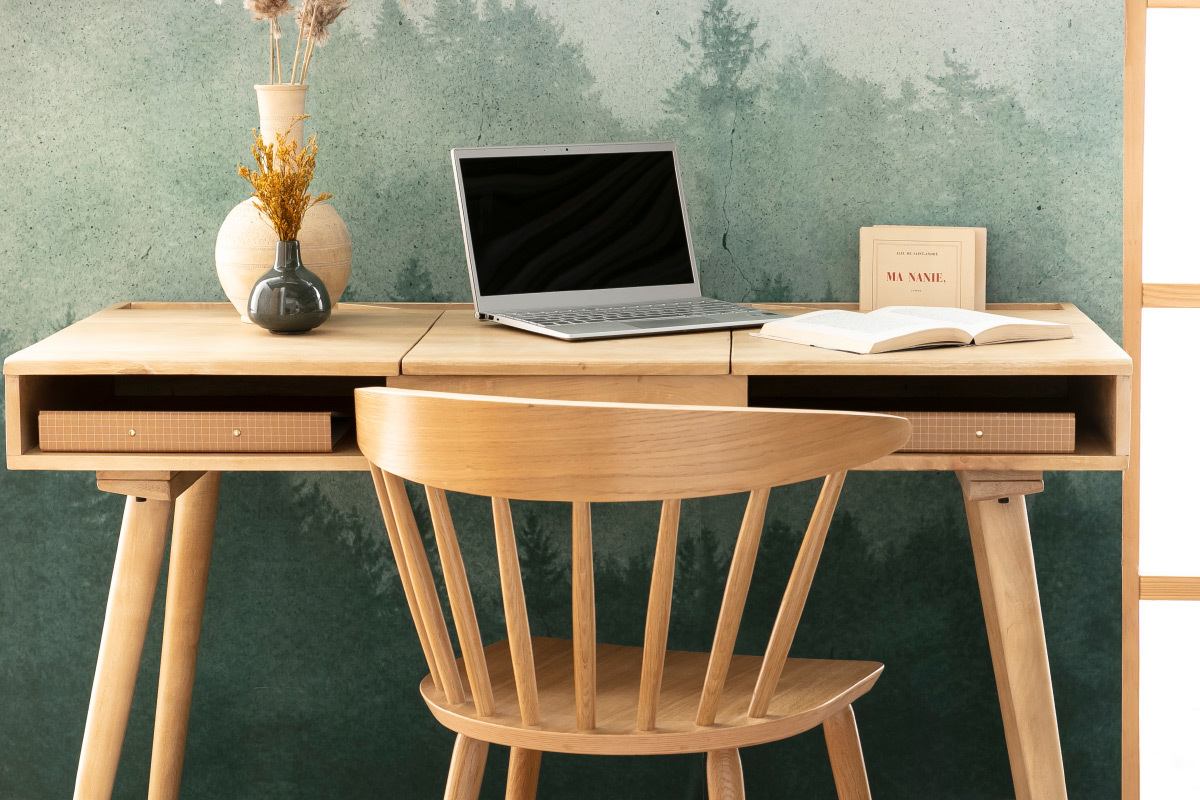 Bureau en manguier avec rangement et miroir L120 cm PACITO