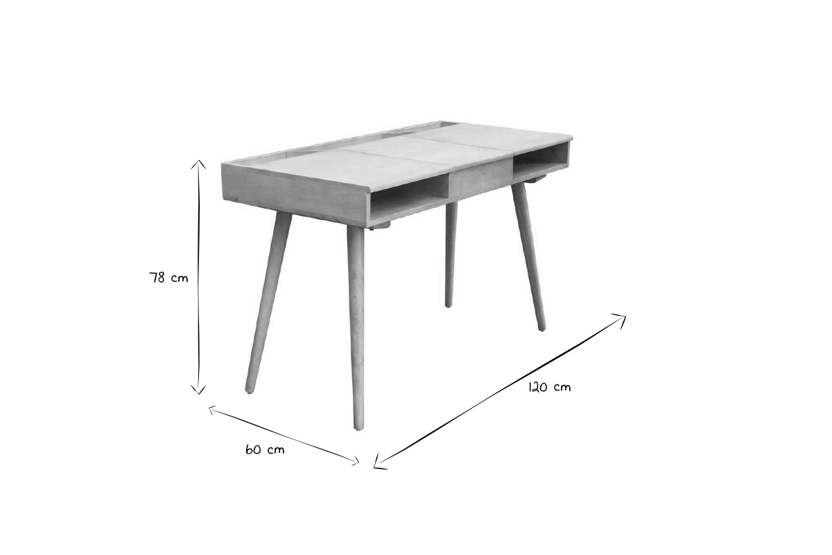 Bureau en manguier avec rangement et miroir L120 cm PACITO