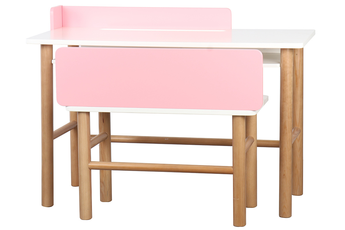 Bureau enfant avec banc rose et bois clair BERTY