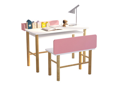 Bureau enfant avec banc rose et bois clair BERTY
