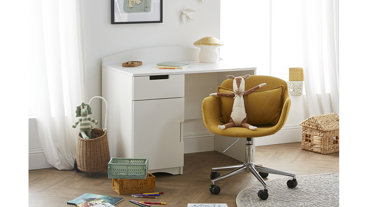 Bureau enfant avec rangements scandinave blanc L100 cm ANTONIN