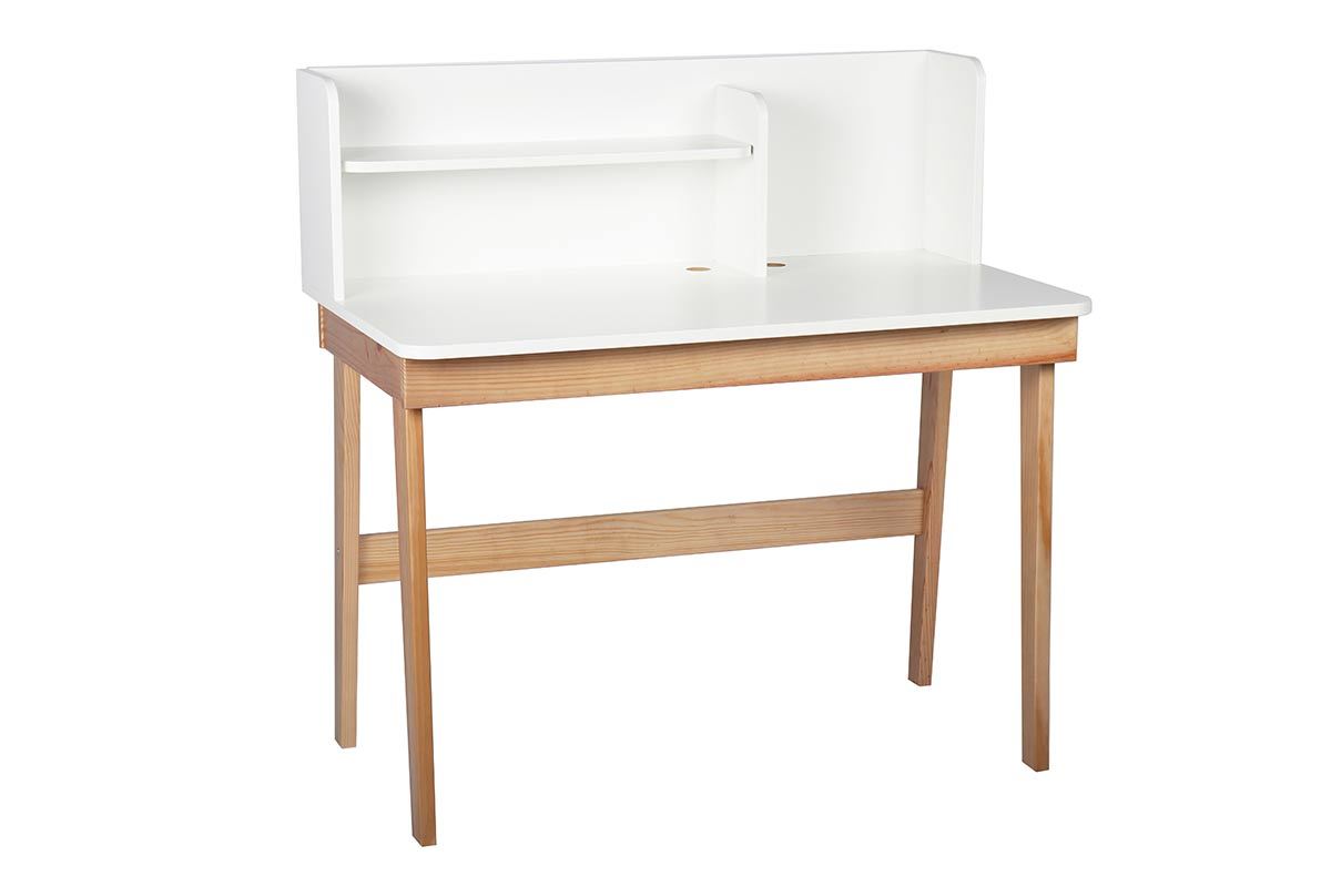 Bureau enfant blanc et bois L105 cm KUNG