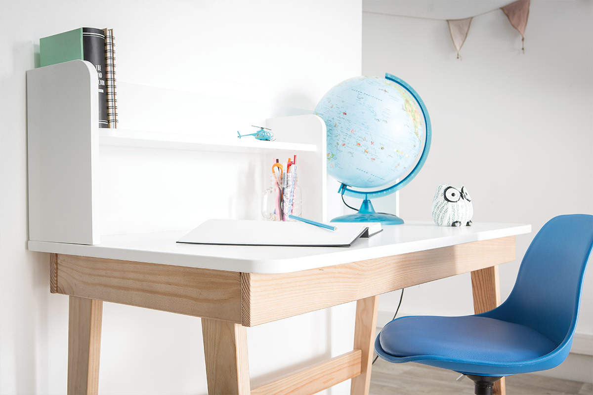Bureau enfant blanc et bois L105 cm KUNG