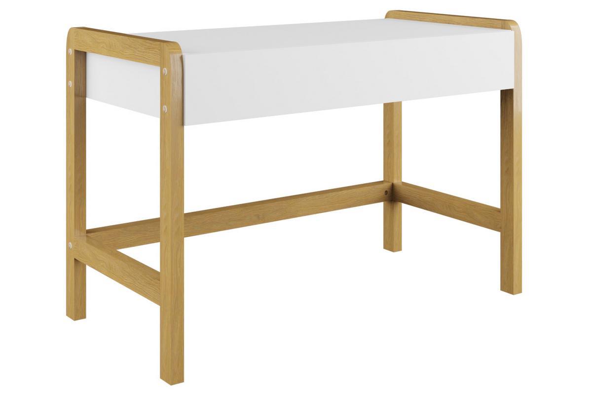 Bureau enfant scandinave blanc mat et bois clair ch�ne L100 cm CELESTINE