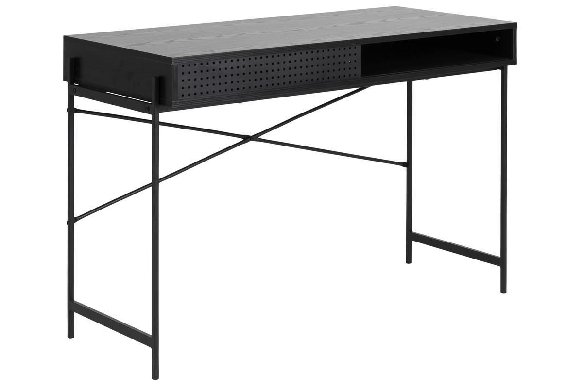 Bureau industriel avec porte perfor�e bois et m�tal noir L110 cm MAO