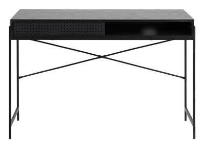 Bureau industriel avec porte perfor&eacute;e bois et m&eacute;tal noir L110 cm MAO