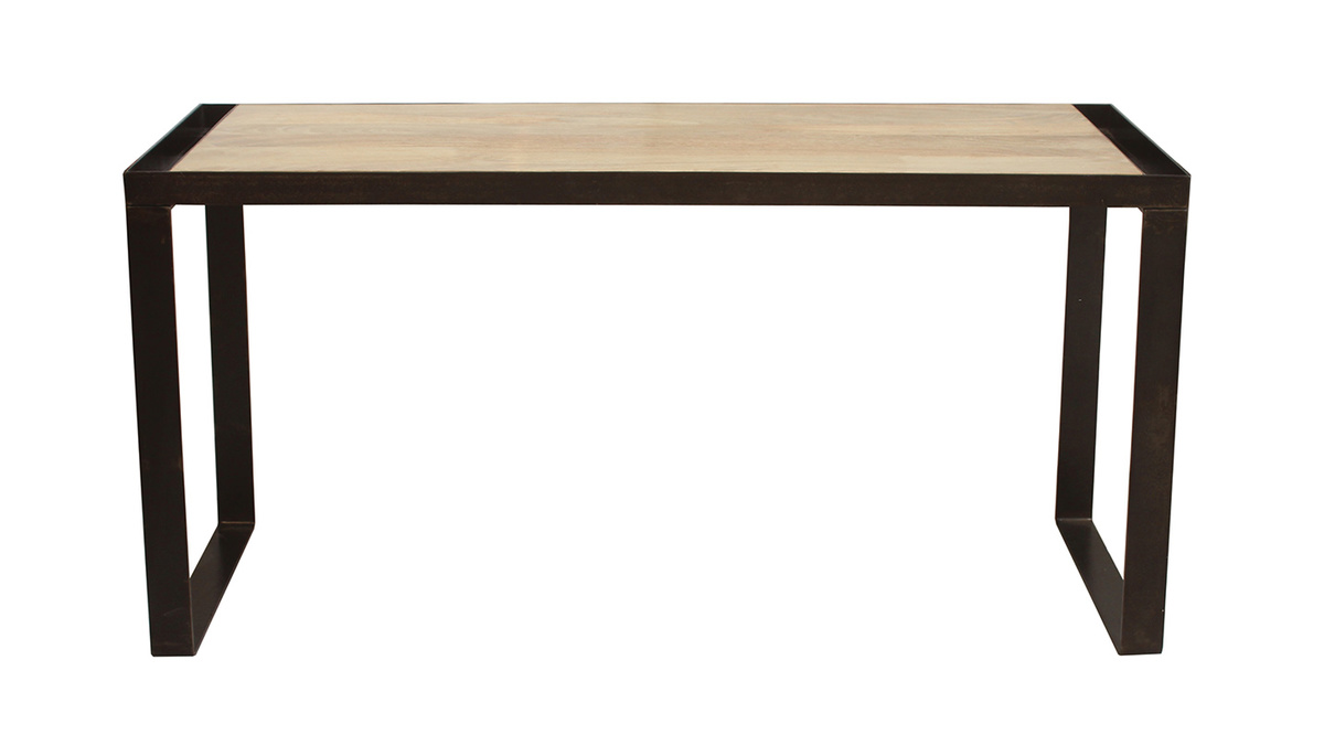 Bureau industriel bois clair manguier massif et mtal noir L153 cm INDUSTRIA
