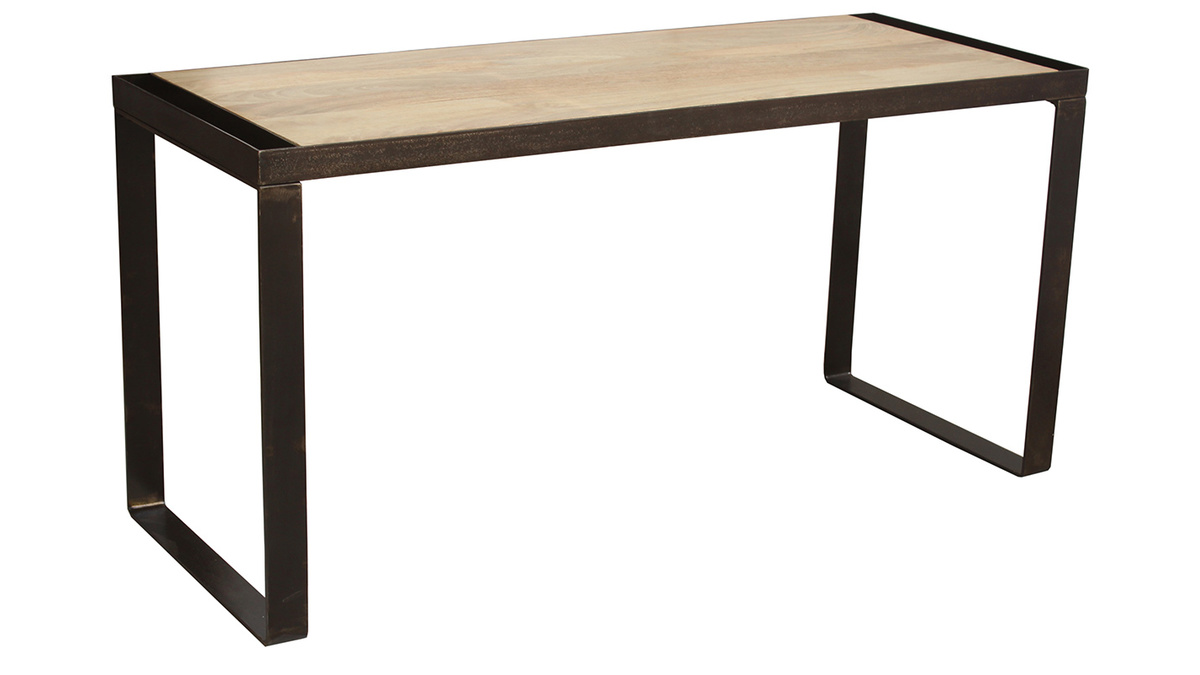 Bureau industriel bois clair manguier massif et mtal noir L153 cm INDUSTRIA