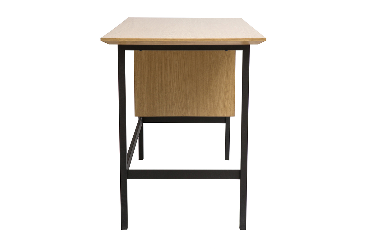 Bureau industriel finition bois chne et mtal noir avec rangements 2 tiroirs L120 cm MAXENCE
