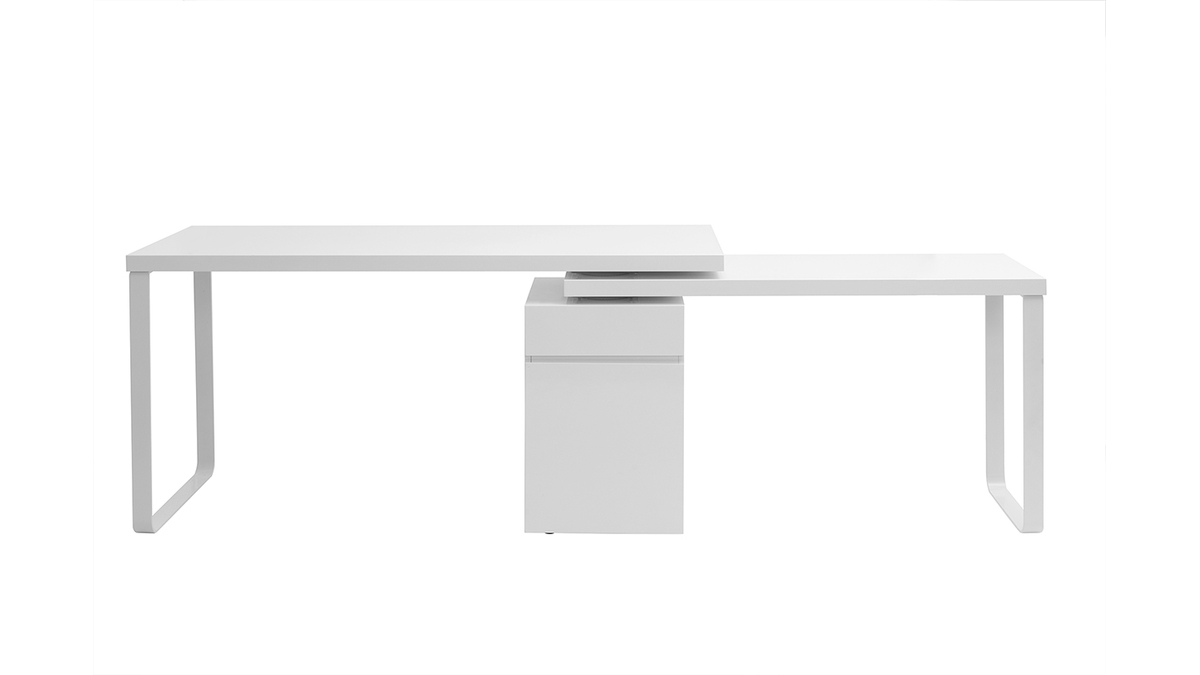 Bureau modulable avec rangements design blanc brillant L150-230 cm VOXY
