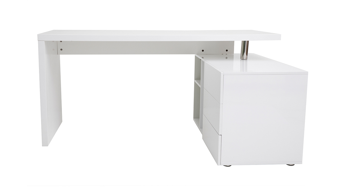 Bureau modulable design blanc laqu brillant L137-160 cm MAXI