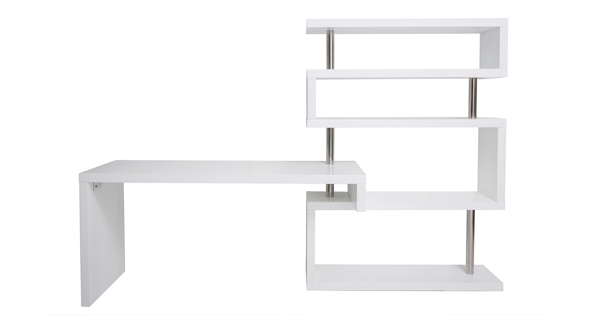 Bureau modulable design blanc laqu brillant L160-247 cm T-MAX