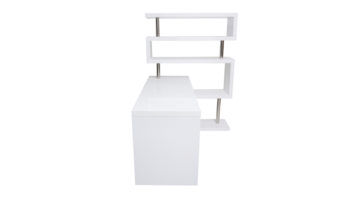 Bureau modulable design blanc laqu brillant L160-247 cm T-MAX