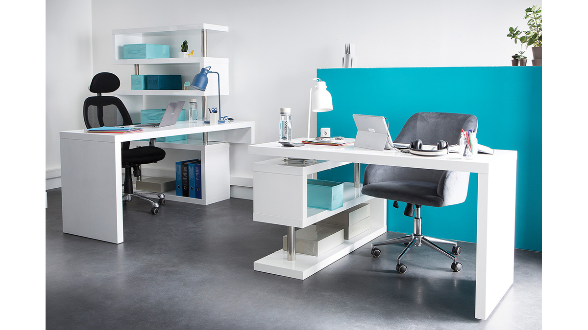 Bureau modulable design blanc laqu L140-218 cm MAX