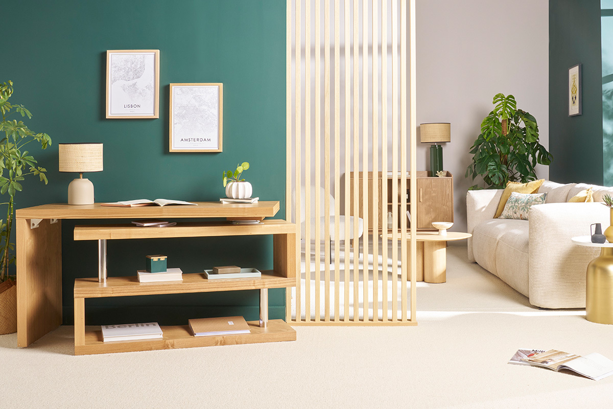 Bureau modulable design en bois clair chne L140-214 cm MAX