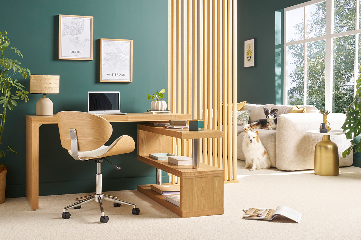 Bureau modulable design en bois clair chne L140-214 cm MAX