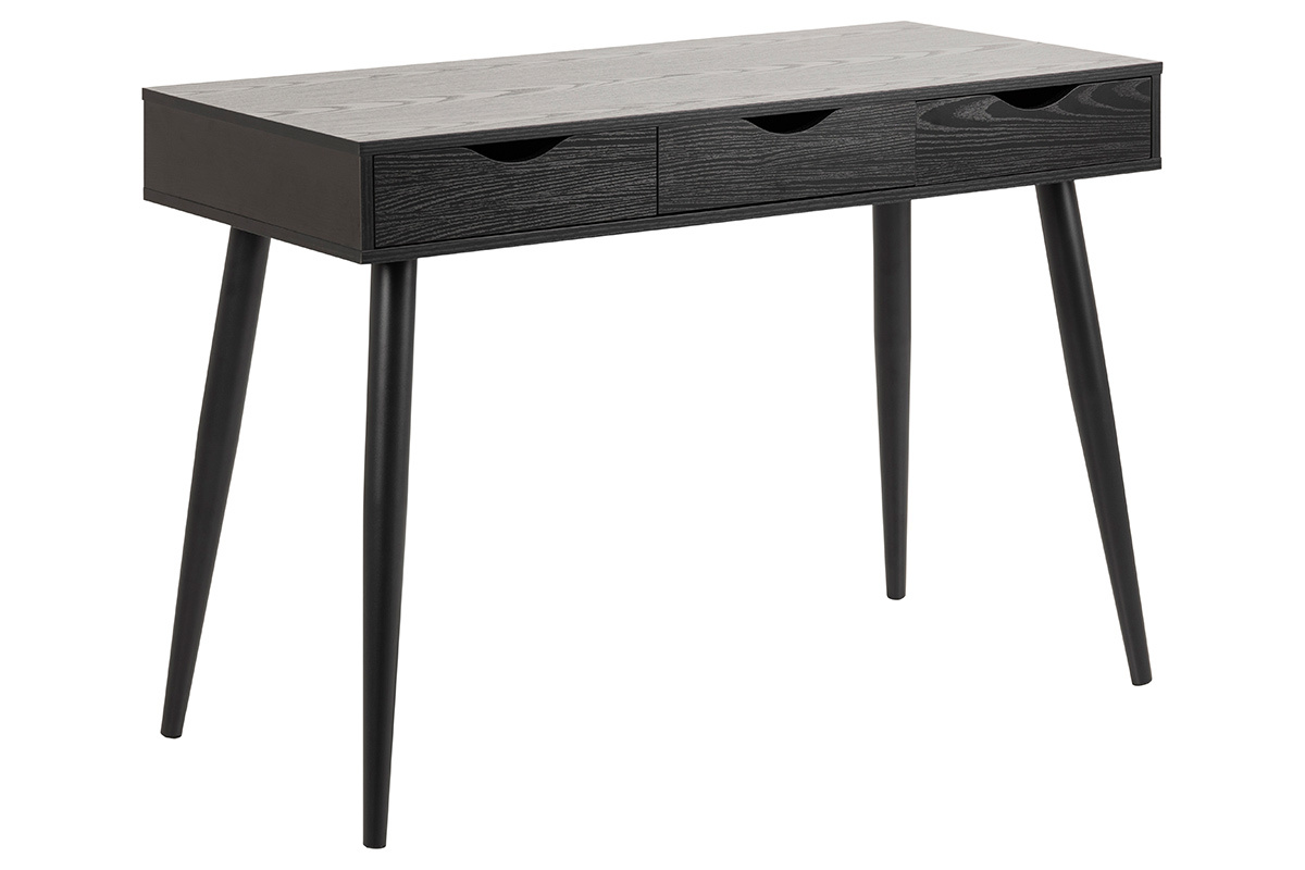 Bureau scandinave 3 tiroirs noir mat BALZAC