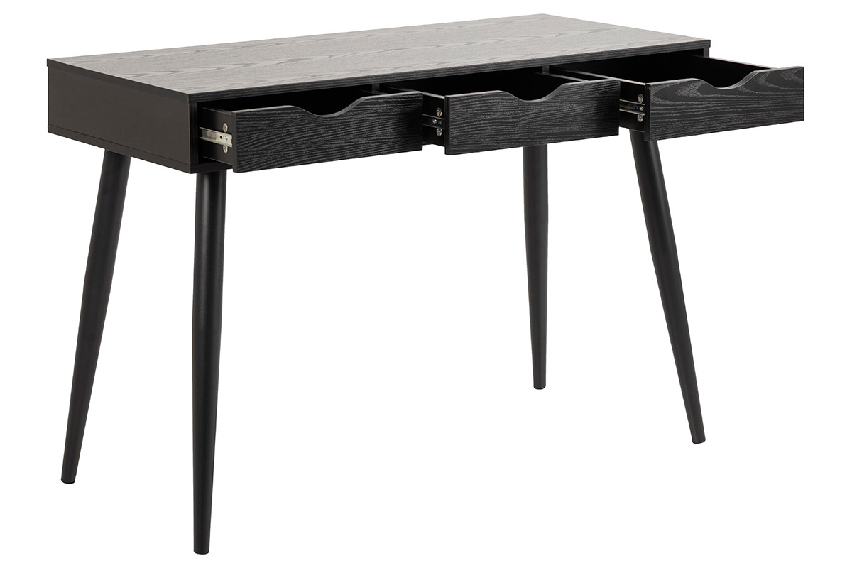 Bureau scandinave 3 tiroirs noir mat BALZAC