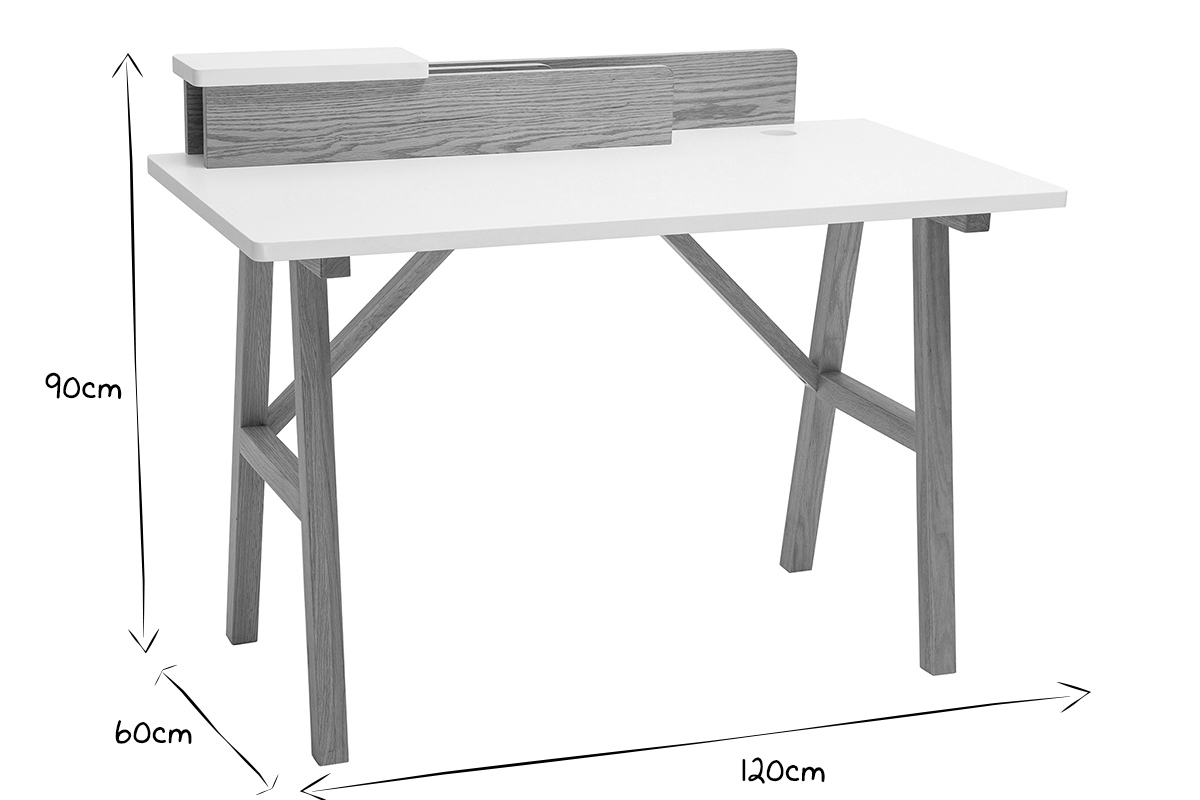 Bureau scandinave bois clair chne et blanc L120 cm TOGARY