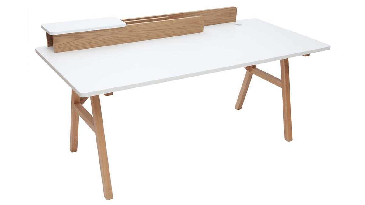 Bureau scandinave bois clair chne et blanc L180 cm TOGARY