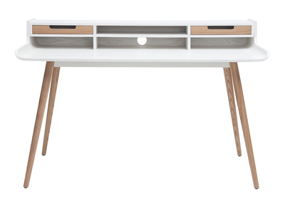 Bureau scandinave bois et blanc 2 tiroirs L140 cm OPUS
