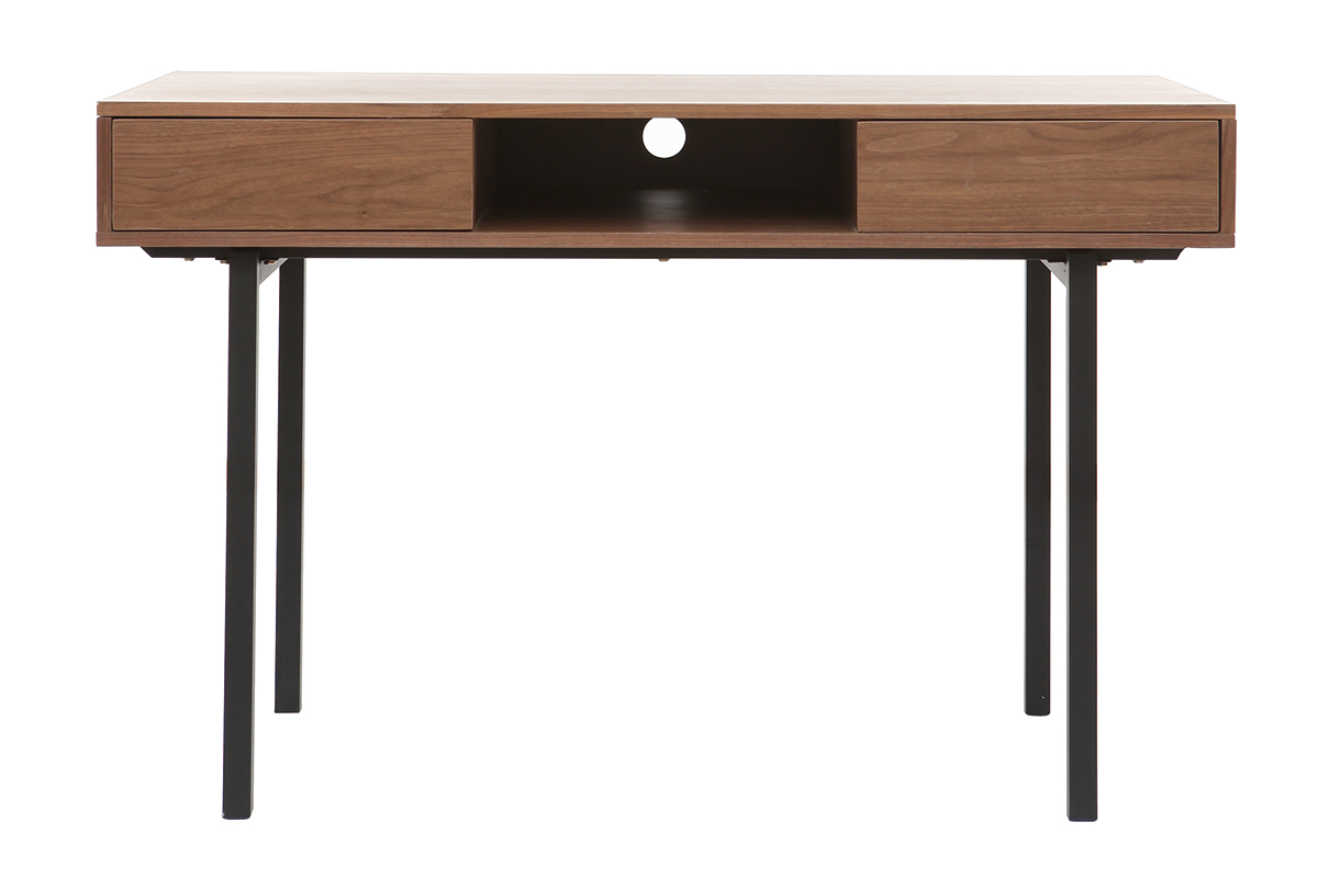Bureau vintage noyer et m�tal noir MANNY