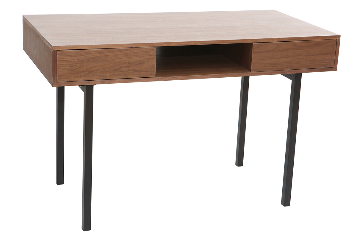 Bureau vintage noyer et m�tal noir MANNY