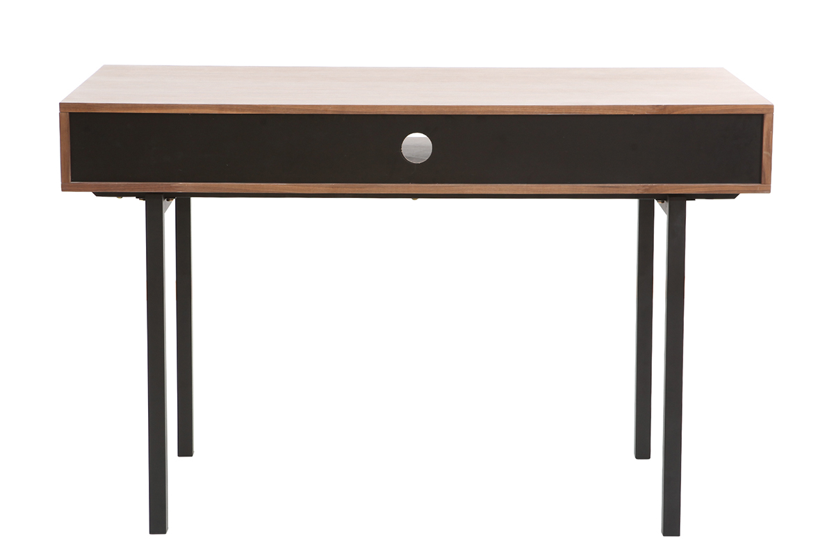 Bureau vintage noyer et m�tal noir MANNY