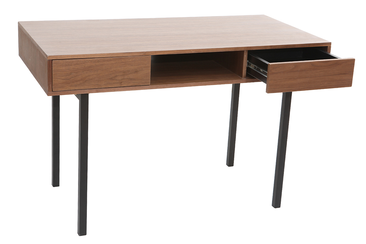 Bureau vintage noyer et m�tal noir MANNY