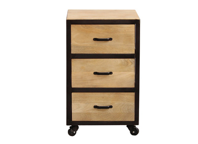 Caisson de bureau industriel 3 tiroirs en bois massif INDUSTRIA