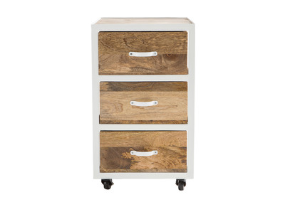 Caisson de bureau industriel en manguier massif et m&eacute;tal blanc PUKKA