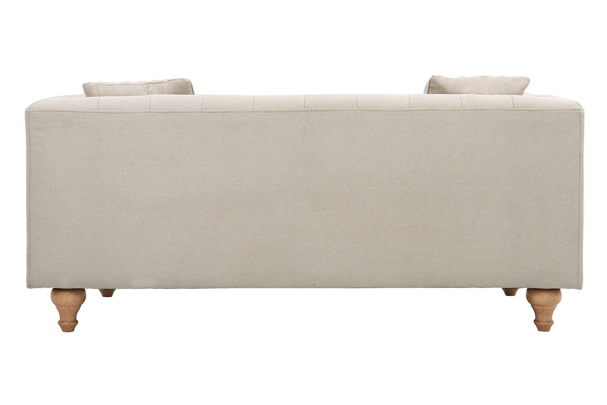 Canap 2 places capitonn en tissu beige et bois clair MONTAIGNE