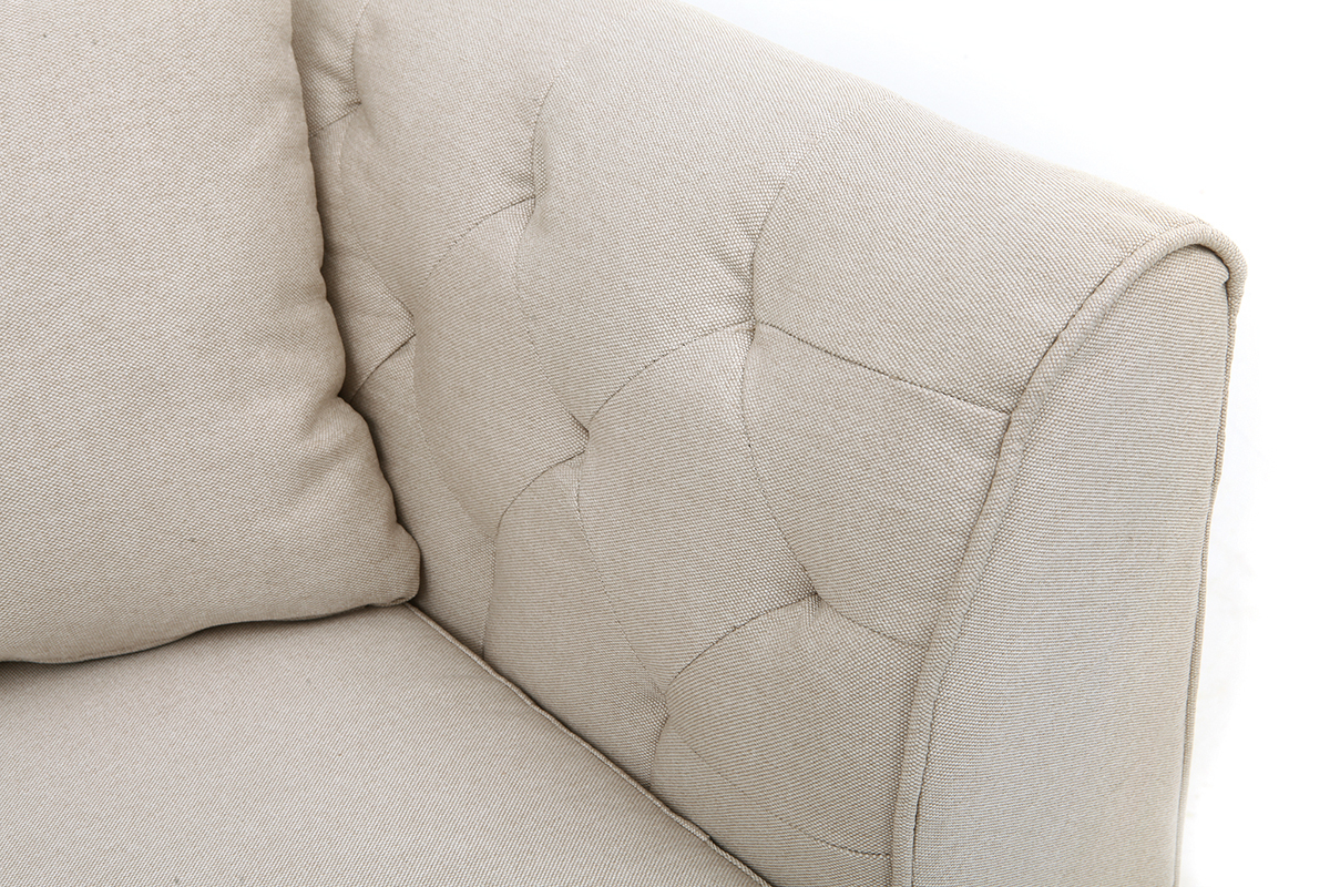 Canap 2 places capitonn en tissu beige et bois clair MONTAIGNE